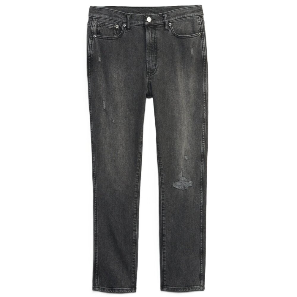 GAP Pirineos Black High Rise Slim Straight Destructed Ripped Jeans Size 32